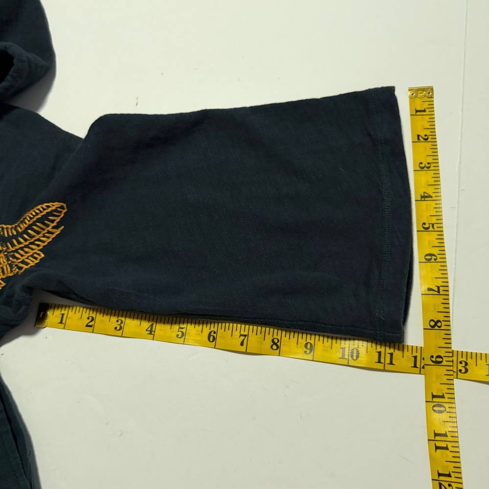 Lucky Brand Black Embroidered Eagle Hoodie Size Small Deep V Pullover Active - Picture 12 of 12